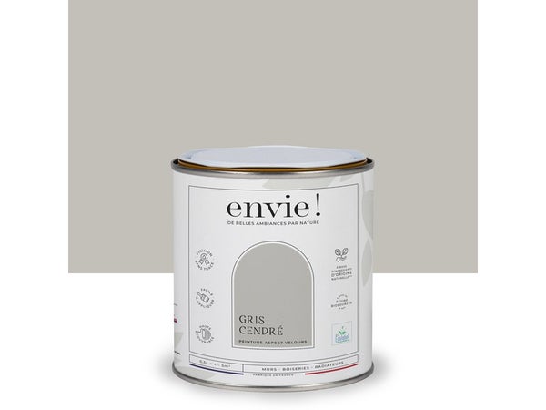 Peinture aspect velours murs, boiseries et radiateurs, biosourcée, ENVIE, gris cendré , 0.5 litre