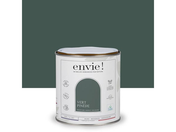 Peinture aspect velours murs, boiseries et radiateurs, biosourcée, ENVIE, vert pinede, 0.5 litre
