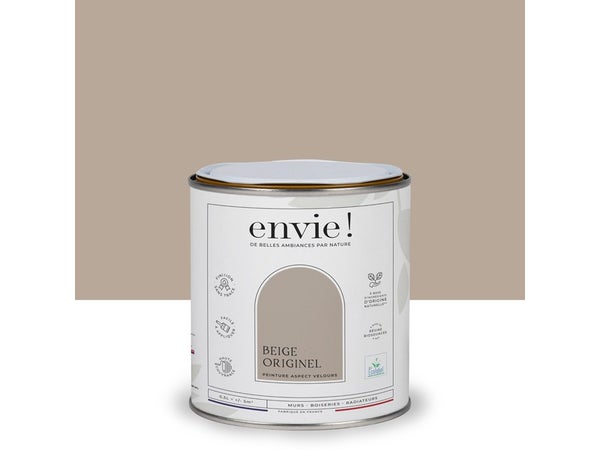 Peinture aspect velours murs, boiseries et radiateurs, biosourcée, ENVIE, beige originel, 0.5 litre