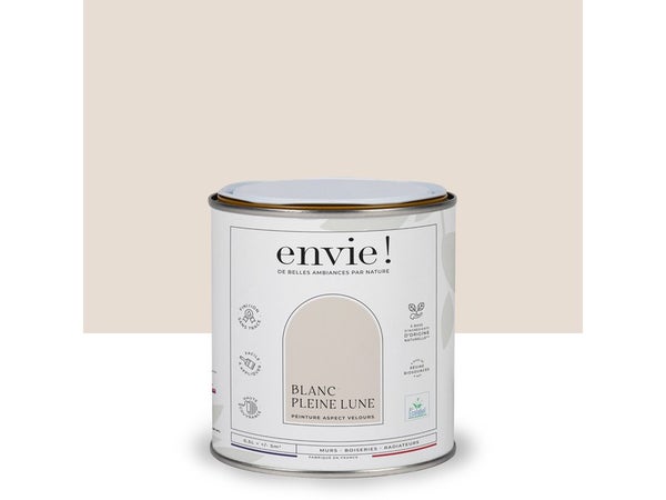 Peinture aspect velours murs, boiseries et radiateurs, biosourcée, ENVIE, blanc pleine lune, 0.5 litre