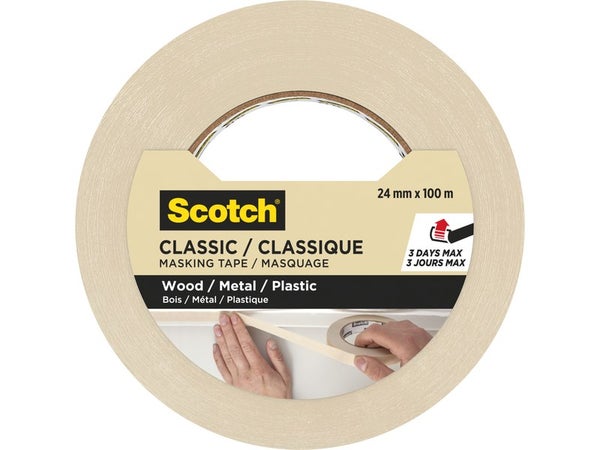 Ruban de masquage, SCOTCH, l.24 mm x L.100 m lignes droites