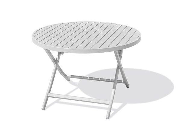 Table de jardin pliante MARIUS (diam. 110 cm) en aluminium - Coloris GRIS