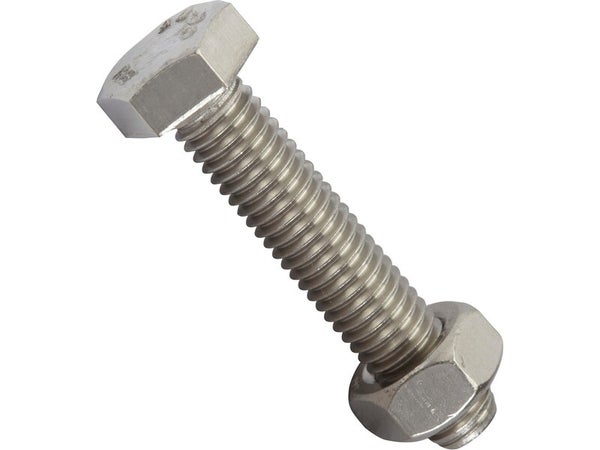 Sachet de 2 boulons inox, tête 6 pans hexagonal, STANDERS, L.50 mm
