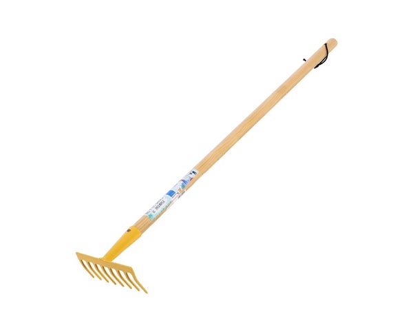 Râteau pour enfants avec manche en bois, jaune, REVEX
