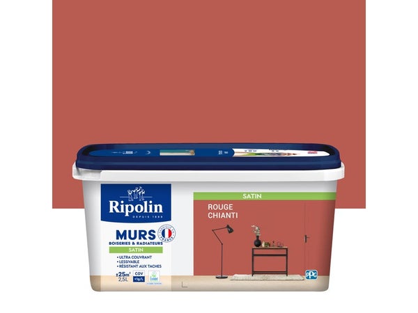 Peinture intérieur mur/boiserie/radiateur satiné, RIPOLIN, rouge chianti, 2.5 litres