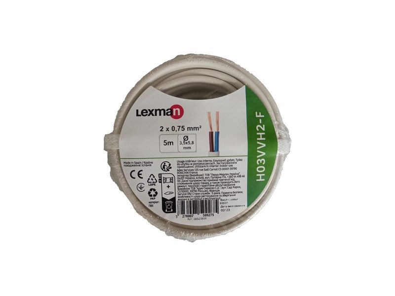 Câble électrique h03vvh2-f, LEXMAN, 2 x 0.75 mm2 blanc 5 m