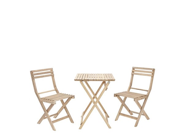 Table acacia NATERIAL, 2 personnes, 2 chaises