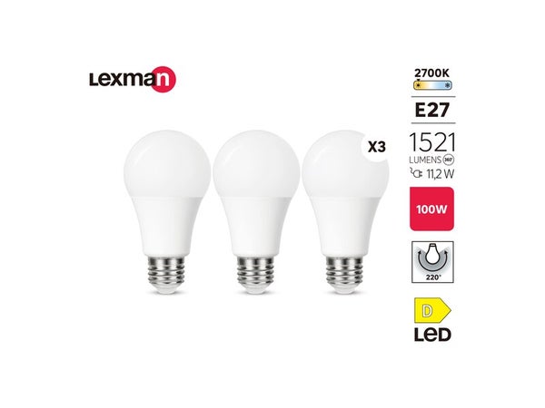 Lot de 3 ampoules dispositif led monté en surface (smd)  E27, 1521Lm = 11.2W, LEXMAN