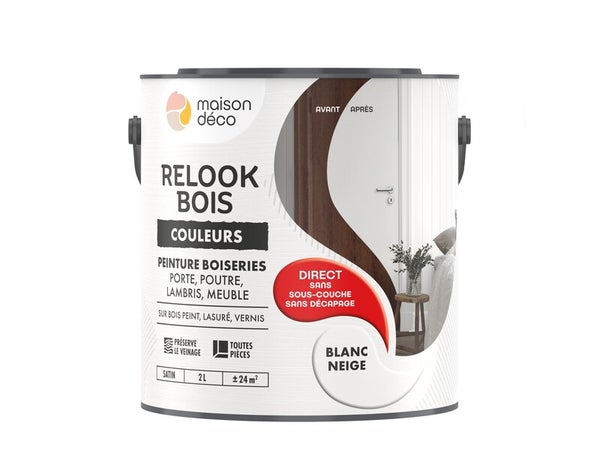 Peinture  Relook bois MAISON DECO, blanc neige satine, 2 l