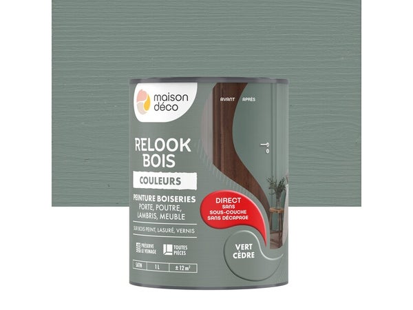 Peinture  Relook bois MAISON DECO, vert cedre satine, 1 l