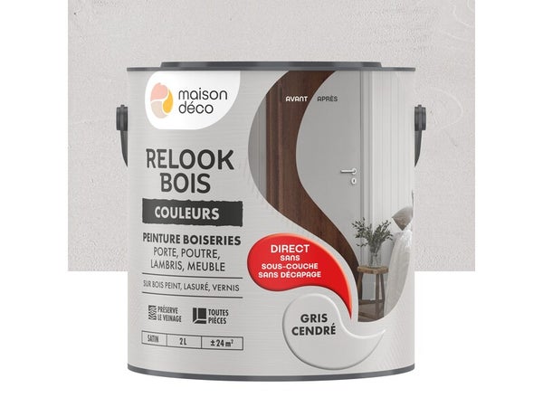 Peinture  Relook bois MAISON DECO, gris cendre satine, 2 l