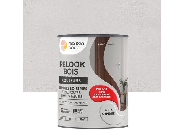 Peinture  Relook bois MAISON DECO, gris cendre satine, 1 l