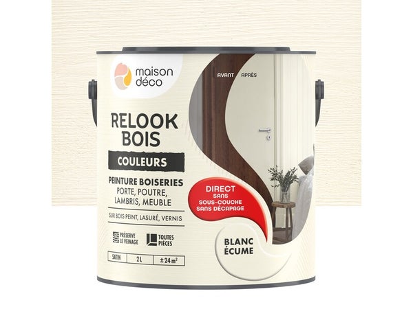 Peinture  Relook bois MAISON DECO, blanc ecume satine, 2 l