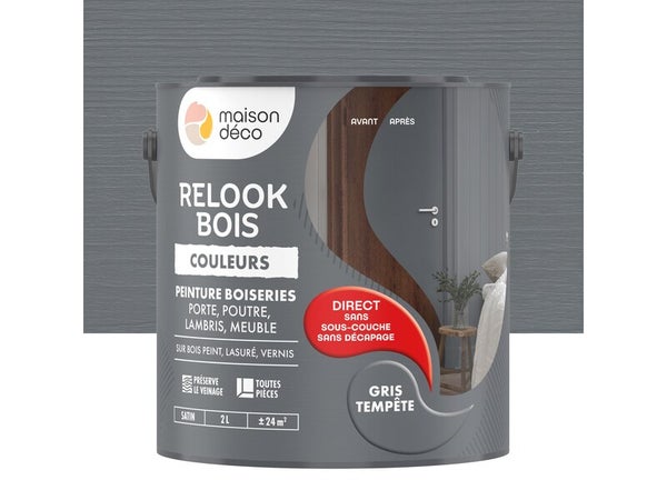 Peinture  Relook bois MAISON DECO, gris tempete satine, 2 l