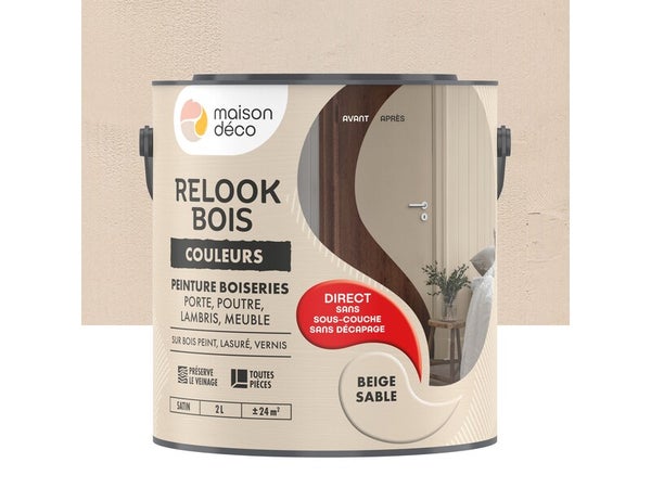 Peinture  Relook bois MAISON DECO, beige sable satine, 2 l
