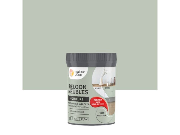 Peinture Relook bois MAISON DECO, blanc écume satiné, 2 l, Leroy Merlin