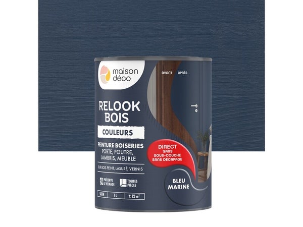 Peinture  Relook bois MAISON DECO, bleu marine satine, 1 l