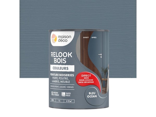 Peinture  Relook bois MAISON DECO, bleu ocean satine, 1 l