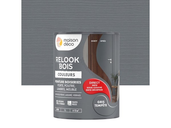 Peinture  Relook bois MAISON DECO, gris tempete satine, 1 l