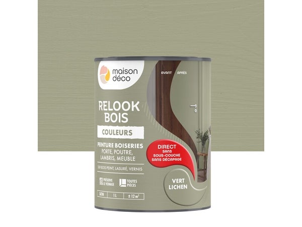 Peinture  Relook bois MAISON DECO, vert lichen satine, 1 l