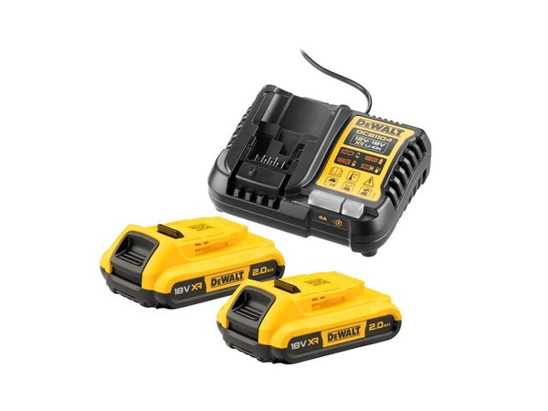 Lot de 2 batteries et 1 chargeur DEWALT, 18 V, 2 Ah Dcb1104d2-qw lithium-ion