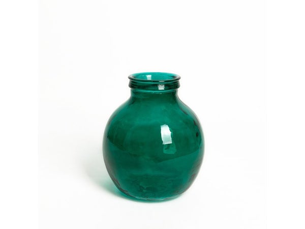 Vase en verre recyclé, OXANE, diam.25 x H.30 cm, bleu