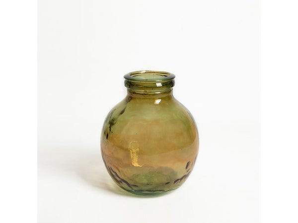 Vase en verre recyclé, OXANE, diam.25 cm, jaune/vert