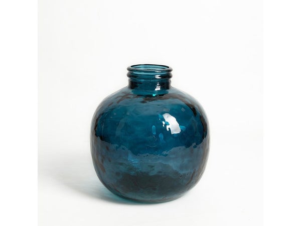 Vase en verre recyclé, OXANE, diam.32 x H.35 cm, bleu