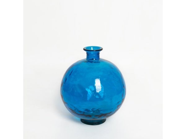 Vase en verre recyclé, CALISTA, diam.24 x H.28 cm, bleu