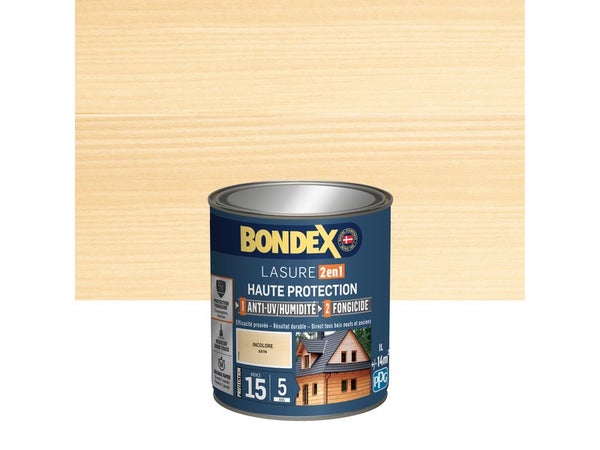 Lasure BONDEX 2en1 haute protection 5 ans incolore satiné 1 L