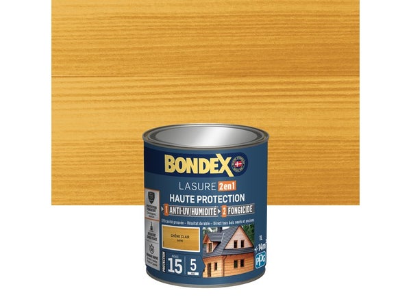 Lasure BONDEX 2en1 haute protection 5 ans chêne clair satiné 1 L