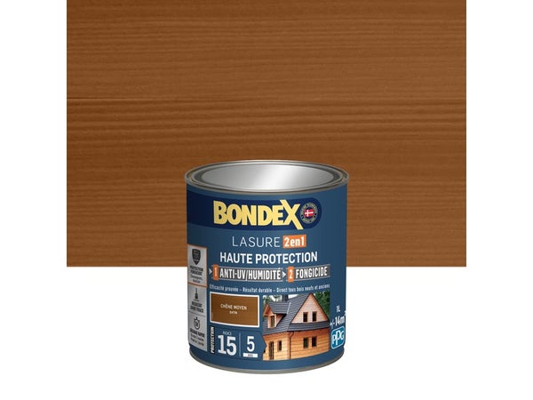 Lasure BONDEX 2en1 haute protection 5 ans chêne moyen satiné 1 L