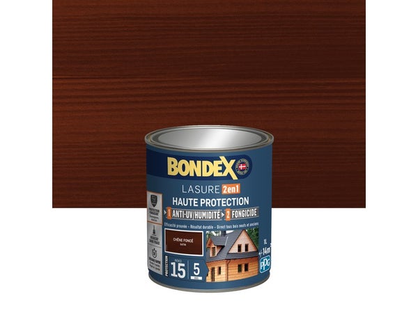 Lasure BONDEX 2en1 haute protection 5 ans chêne fonce satiné 1 L