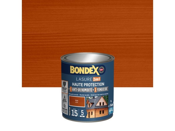 Lasure BONDEX 2en1 haute protection 5 ans teck satiné 1 L