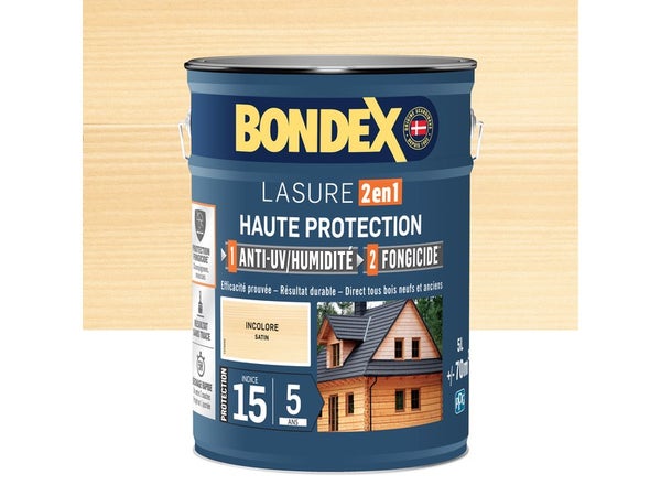 Lasure BONDEX 2en1 haute protection 5 ans incolore satiné 5 L