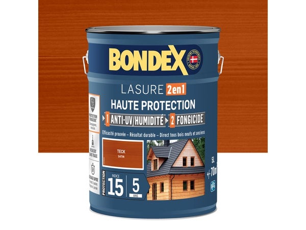 Lasure BONDEX 2en1 haute protection 5 ans teck satiné 5 L