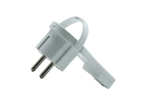 Fiche électrique plate mâle 2 pôles + terre, 16A blanc