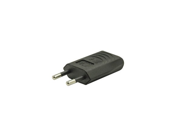 Fiche électrique mâle 2 pôles, connexion sur le côté, 6 A, noir