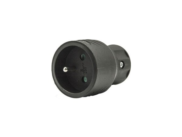 Fiche électrique femelle 2 pôles + terre connexion en haut, 16 A noir
