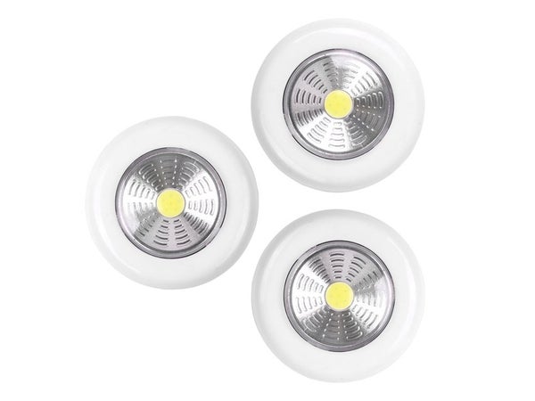 Lot de 3 éclairages bouton poussoir led à pile 3AAA blanc neutre