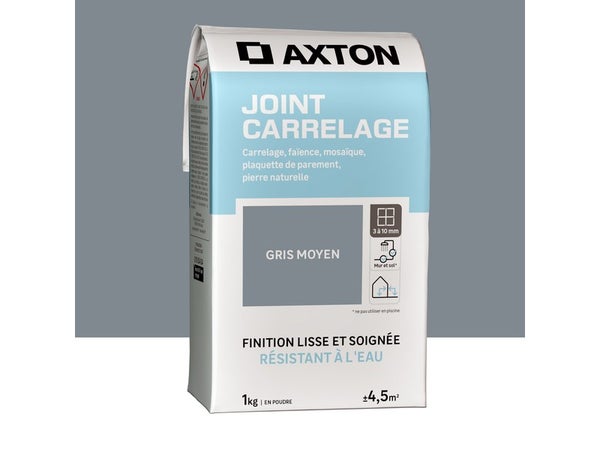 Joint poudre carrelage / mosaïque supérieur à 3 mm, AXTON, gris moyen 1 kg
