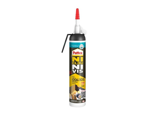 Colle de fixation PATTEX Ni clou ni vis fix bois, 266G blanc