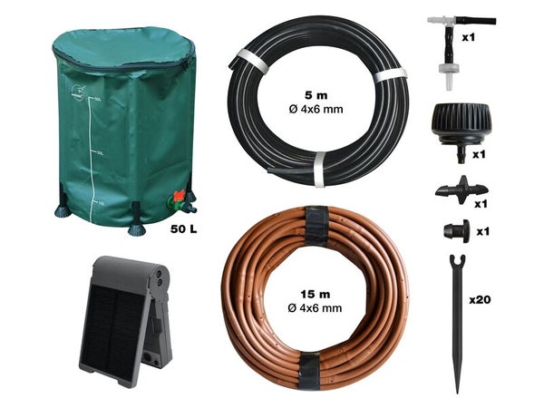 Kit goutte à goutte avec programmateur solaire + réserve d'eau JARDIBRIC