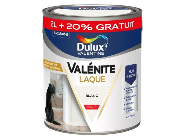 Peinture boiserie blanc brillant DULUX VALENTINE Valenite 2.5L+20% gratuit