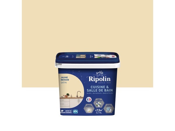Peinture mur, RIPOLIN cuisine et bain, 0.75 litre, jaune renoir satin