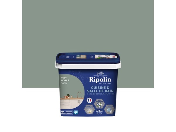 Peinture mur, RIPOLIN, cuisine et bain, 0.75 litre, vert nobile satin