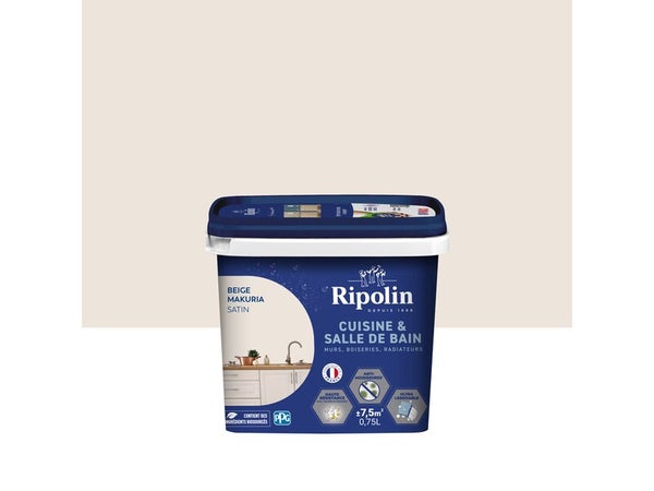 Peinture mur, RIPOLIN cuisine et bain, 0.75 litre, beige makuria satin