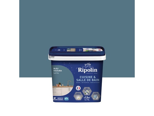 Peinture mur, RIPOLIN cuisine et bain, 0.75 litre, bleu madura satin