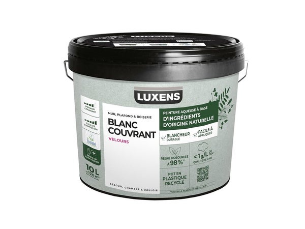 Peinture mur / plafond / boiserie LUXENS Biosourcee blanc velours, 10 L