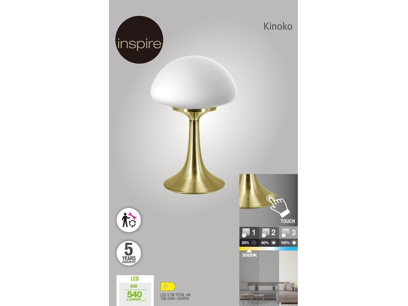 Lampe de chevet, glamour, metal laiton tactile, INSPIRE Kinoko XL